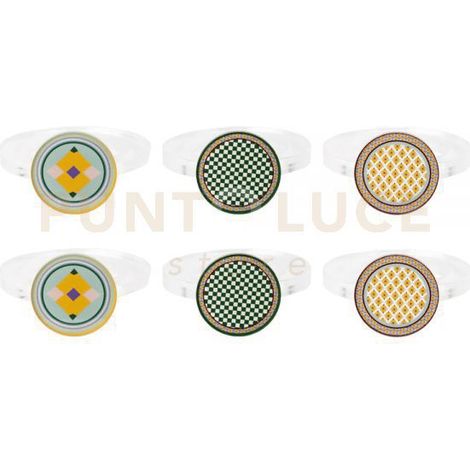 KIT ALLACCIA 6 ANELLI FERMA TOVAGLIOLI TONDO IN CRISTALLO ACRILICO DECORATO RAINBOW
