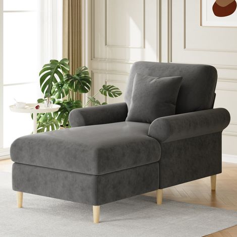 REDOM - Poltrona relax convertibile in letto, grande poltrona da lettura, velluto grigio scuro (1/5)