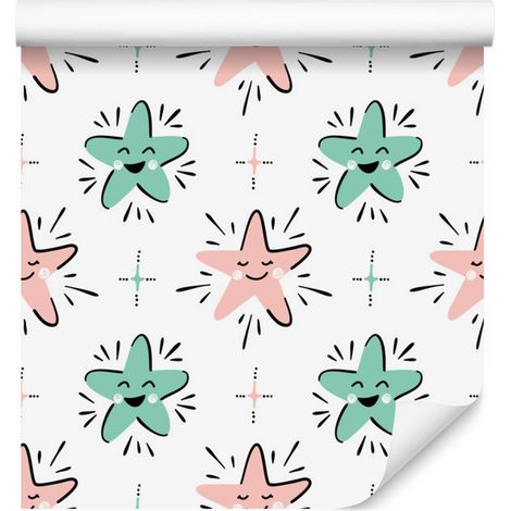 Carta da parati con stelle colorate e allegre per soggiorno e camera da letto, 50x1000 cm (1/5)