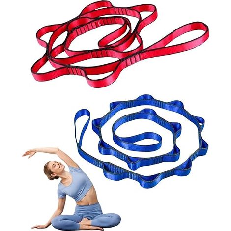 Sangle Yoga Aérien 1,1 m Rouge Bleu Corde Mousquetons Suspensions Étirements Récupération (1/5)