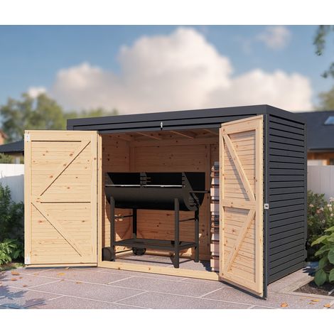 Abri vélos bois Bertilo Fineline 18mm 208 x 103 cm anthracite