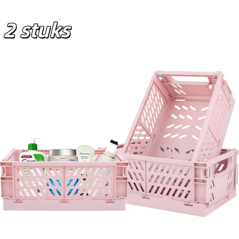 Lot de 2 boîtes de rangement pliables en plastique rose mini paniers colorés pour chambre bureau salle de classe salle de bain tiroirs et décoration (1/4)