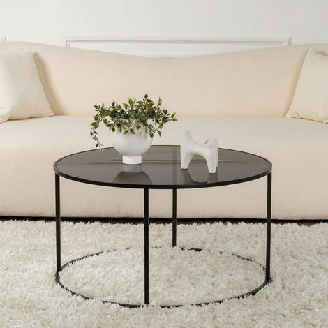Dmora - Wohnzimmertisch Geralt, Niedriger Wohnzimmertisch, Kaffeeregal, Couchtisch für Sofa, 80x80 h43 cm, Schwarz und Grau (1/5)