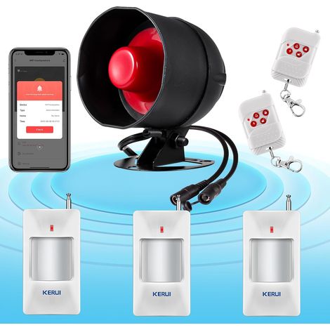 Système d'alarme WiFi 120 DB pour la sécurité de la Maison avec 3 détecteurs de Mouvement et télécommande pour abri de Jardin et Garage (1/5)