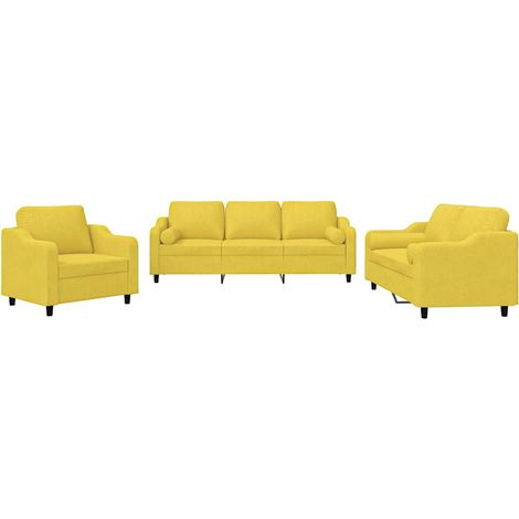Maison Exclusive - Set di Divani 3 pz con Cuscini Giallo Chiaro in Tessuto (1/5)