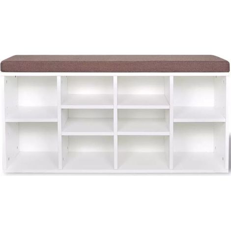 Banc de rangement chaussures 10 compartiments bois blanc Lou (1/5)
