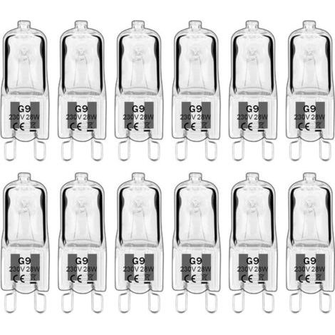 12 ampoules halogènes G9, 230 V 28 W 480 lm, lumière blanche chaude 2800 K, ampoules à capsule à intensité variable, sans scintillement [Classe énergétique G] (1/4)