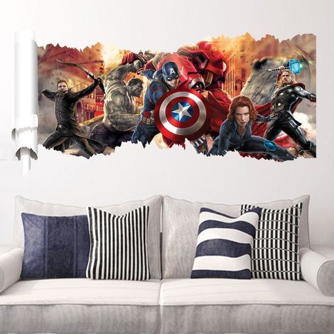 Pour Marvel Avengers Vinyl Smashed Wall Art Decal Stickers Chambre Garçons Filles 3D L (1/4)