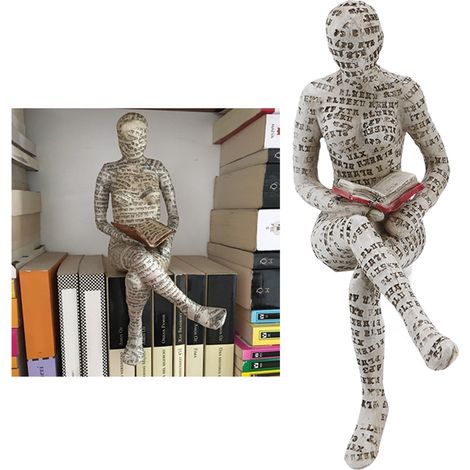 Figura de una mujer leyendo, resina y pulpa de papel - Escultura decorativa y adorno de biblioteca para el hogar y como regalo de cumpleaños [L091-21-WH] (1/5)
