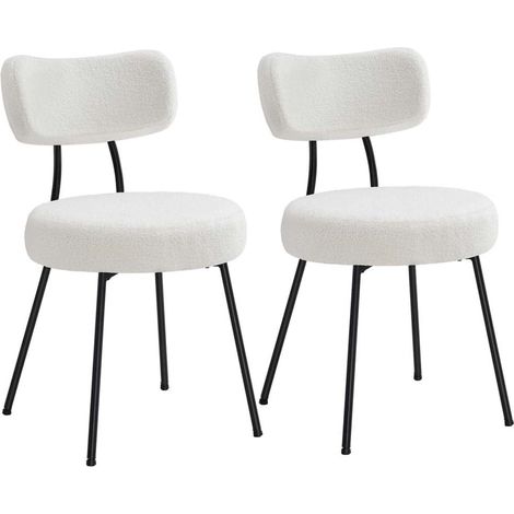 Juego de 2 sillas de comedor de tela de felpa con respaldo curvo y tapizadas estructura de acero tocador moderno para sala de estar color blanco 120004987