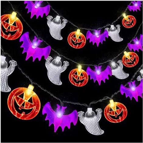 Guirlandes lumineuses d'Halloween avec chauves-souris, guirlandes lumineuses citrouille avec chauves-souris, 20 LED pour décoration d'Halloween (1/4)