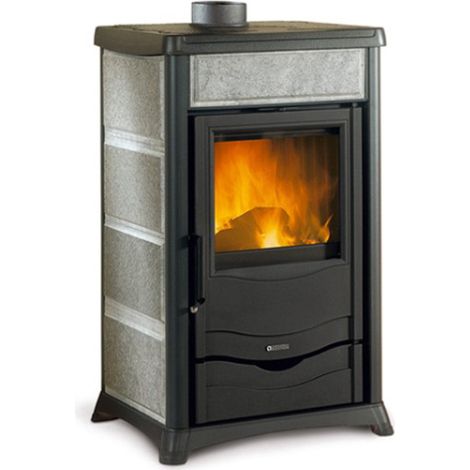 La Nordica Extraflame stufa a legna Rossella Plus con rivestimento esterno in maiolica colore pietra naturale 8 kw 229 m riscaldabili