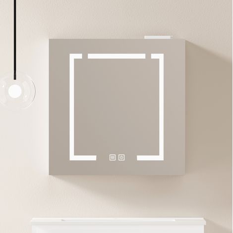 Spiegelschrank wandhängend MDF und Glas Weiß 60 cm mit LED-Beleuchtung und Stauraum (1/5)