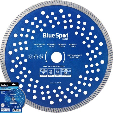 BlueSpot Turbo Tile Diamond Cutting Disc Angle Grinder Blade Stone 9" 230mm