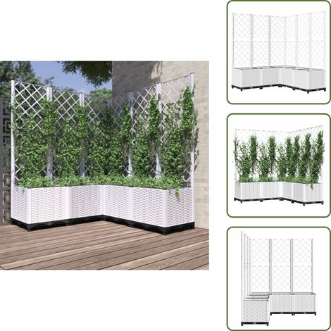The Living Store Jardinière avec treillis Blanc 120x120x136 cm PP - Jardinierre - Pot Plante Grimpante - Support Vignes - Treillage Jardin - Pots Exterieur (1/5)