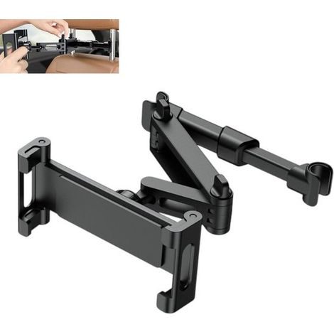 Support de tablette pour voiture (1 pièce) - Inclinable - Pivotant - Fixation appuie-tête - Noir - Dossier extensible avec support pour tablette - Convient aux enfants (noir) (1/5)