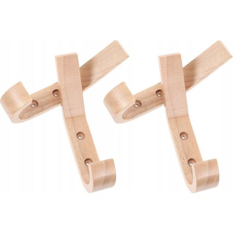 Vier Holzhaken zum Aufhängen von Kleidung und Wohnaccessoires.