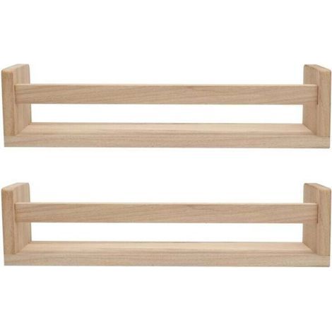 Étagère Murale Flottante En Bois Naturel 2 Pièces Bibliothèque Enfant Chambre Décor Bain Épices Cuisine (1/4)