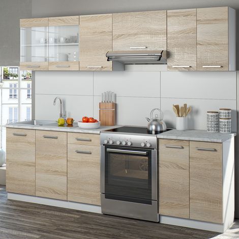 Mueble de cocina Raul, Sonoma, 240 cm , ET Mármol con tira de LED, Vicco