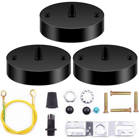 3-Piece Metal Ceiling Rose Kit Black Cylindrical Metal Ceiling Rose for Hanging Light Pendant Lamp. (1/5)