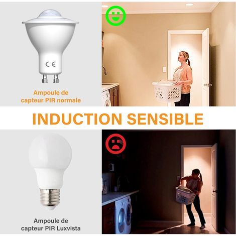 LED Motion Sensor Ampoule GU10 Ampoule 5W Blanc Chaud 3000K 500lm Interrupteur Automatique LED Lampe de Sécurité pour Escalier, Garage, Couloir, Trottoir, Cour, Couloir, Terrasse (1/4)