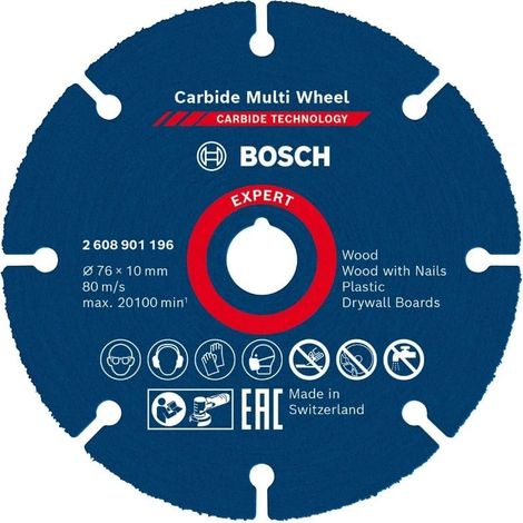 Bosch – Disque à tronçonner Expert Carbide 76 mm – Pour béton, métal et plastique – Diamètre intérieur 10 mm – SKU 2608901196 (1/10)