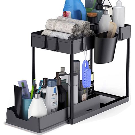 ZHIJIA PREMIUM Étagère sous évier cuisine 2 niveaux noire rangement multifonction sous placard (1/4)