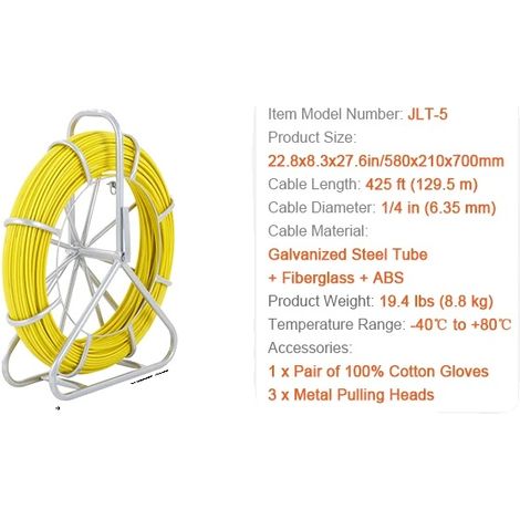 Cable de tracción, fibra de vidrio duradera, varias opciones de longitud, 1-4 pulgadas x 425 pies (1/2)