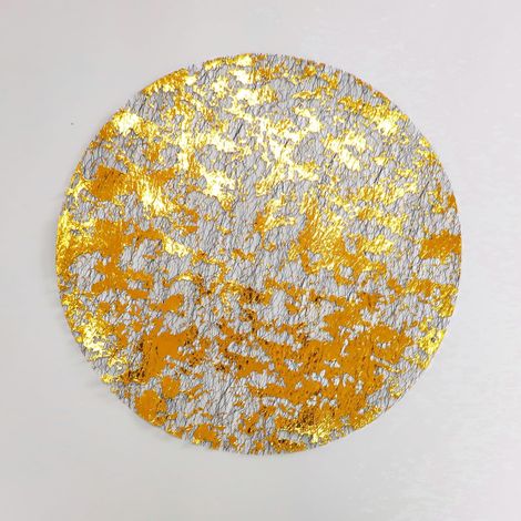 Lot de 12 serviettes de table rondes jetables, métallisées noires et dorées, avec des paillettes. (1/5)