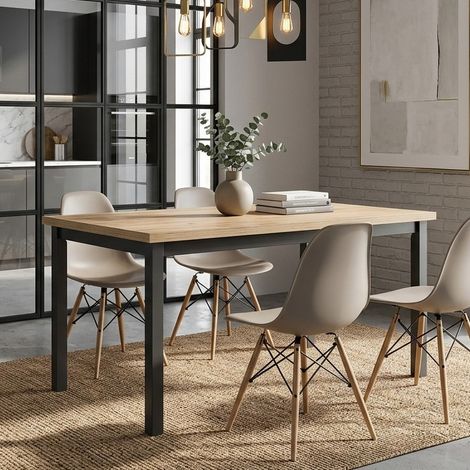 Table à manger noir et chêne clair 120 cm Loka (1/5)