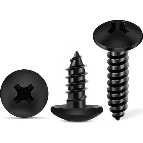 100 vis à bois à tête bombée Phillips en acier inoxydable 18-8 (A2), 6 x 5/8 pouces, revêtement noir, filetage complet. (1/5)