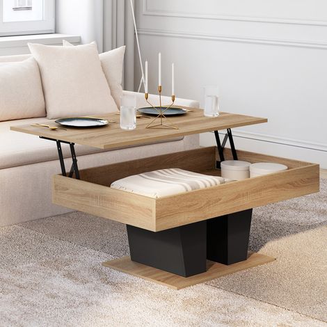 Mesa de centro rectangular elevable ELIAD de madera y negro