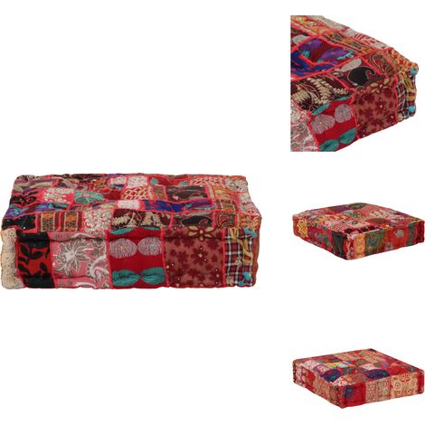 Pouf carré en coton fait à la main 50 x 50 x 12 cm Rouge - Pouf - Fauteuil Pliable - Coussin Décoratif - Décoration Intérieure - Mobilier Ethnique (1/5)