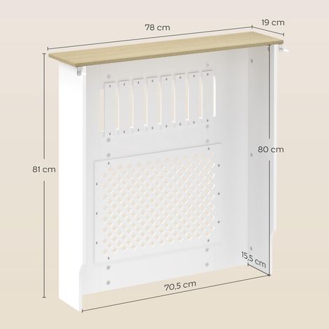 Couvercle de Radiateur en Bois à Lattes avec Détails Croisés et Étagère Supérieure, 78 x 19 x 81 cm, Blanc (1/5)
