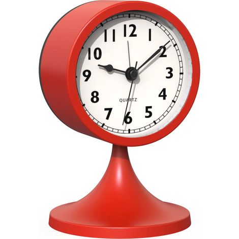 Réveil analogique rétro 3 pièces, petite horloge de table silencieuse à piles, métal avec veilleuse pour décoration salon, chambre, chevet, étagère (Rouge rose) (1/5)