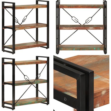 Bibliothèque 3 niveaux 77x30x80 cm bois récupération massif/fer - Bibliothèque Murale - Bibliothèque Design - Étagère Bois - Étagère Vintage - Meubles Rustique - Home & Living