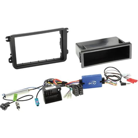 Kit Installation autoradio 2DIN vide poche SWC Adaptateur ant. compatible avec VW Seat Skoda ap03 noir