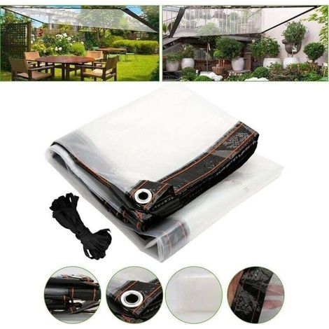 Bche transparente illets - 1 x 2m - Bche polythylne impermable - Rsistante aux intempries - Pour terrasses, balcons, tonnelles, salons de jardin - Avec corde (1/4)