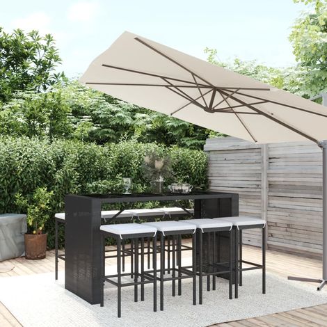 Ensemble Table de bar + 8 Chaises de bar de jardin - Salon de jardin - Mobilier de jardin - avec coussins noir poly rotin Chic-708461 (1/5)