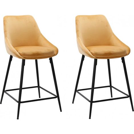 Lot 2 tabourets de bar en velours jaune et piètement métal - JAZZY (1/5)