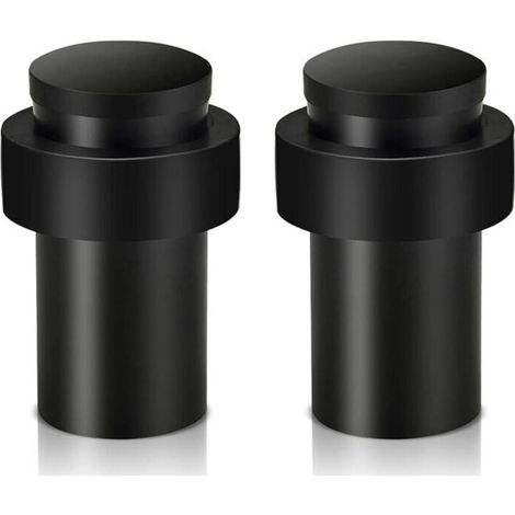 CSPARKV Lot de 2 butées de porte robustes en acier inoxydable pour plinthes, butées de porte modernes en caoutchouc noir avec amortisseur sonore (1/5)
