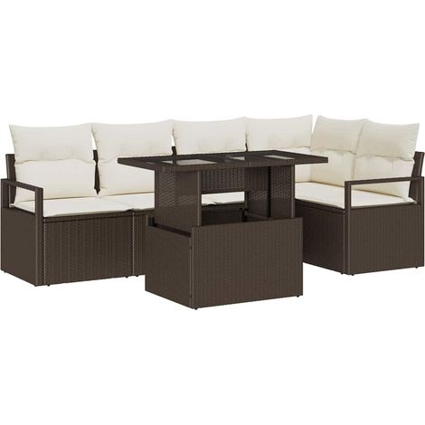 Garden Sofa Set with Cushion 6 pcs Brown and cream Poly Rattan vidaXL (1/5)