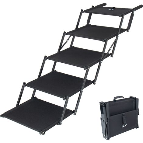 Escalera plegable para perros de 5 peldaños, acero negro, antideslizante, hasta 110 kg (1/5)