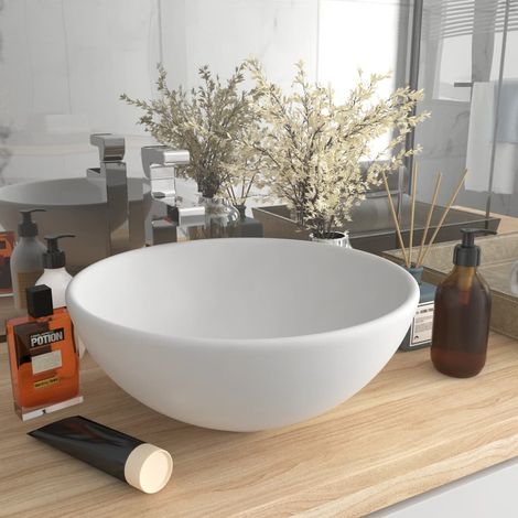 vidaXL Luxury Bathroom Basin Round Matt White 32,5x14 cm Ceramic (1/5)
