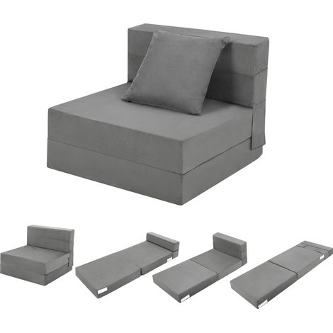 Chauffeuse lit Convertible 1 place et 1 Oreiller,2 in 1 Canapé lit Convertible en Velours Côtelé,Housse Détachable,Polyuréthane Rembourrage,Fauteuil lit Convertible pour Chambre,Salon-183X70X15cm,Gris (1/5)