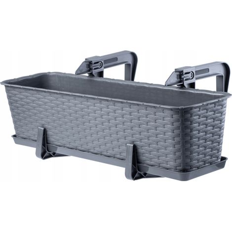 KADAX Balkontopf mit Untersatz, Pflanzkasten, 60cm, mit Halterungen, Grafit (1/5)