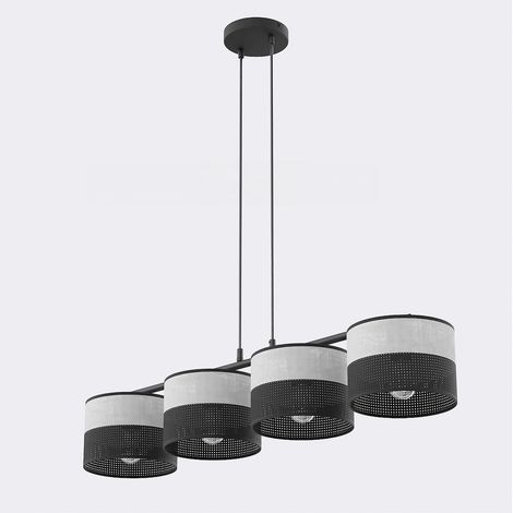 Lampada a sospensione Karbon in acciaio nero e tessuto