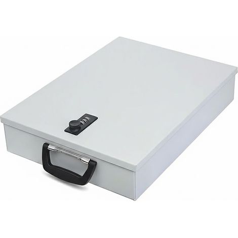Relaxdays caja documentos DIN A4 con cerradura numérica, asa, 7x37x27 cm, caja de seguridad gris claro (1/5)