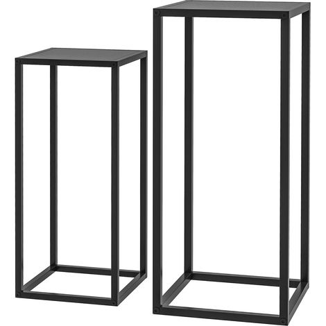 Juego de 2 soportes para plantas, taburetes para plantas con patas de acero, diseño escandinavo, soporte para flores para jardín, balcón, negro