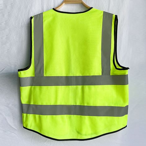 Gilet de sécurité réfléchissant chantier BTP route autoroute travaux vêtement zippé multi poches vert haute visibilité (1/5)